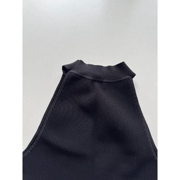 NWOT Aritzia BABATON Sculpt Knit Black Ribbed Cropped Halter Tank Top, Size L - Picture 4 of 14